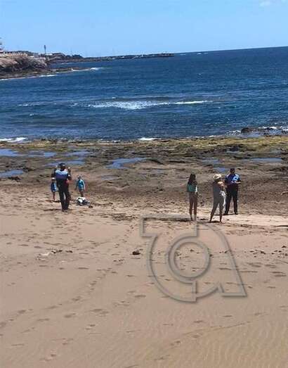 Niños y adultos reciben en la playa de Salinetas instrucciones de la Policía Local sobre los paseos de menores (Foto TA)